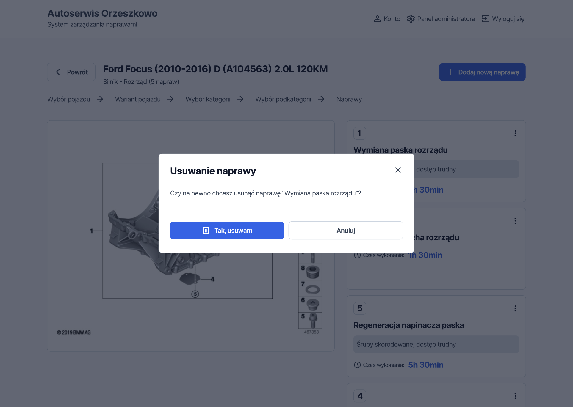 Delete confirmation modal - preventing accidental removal of repair data
