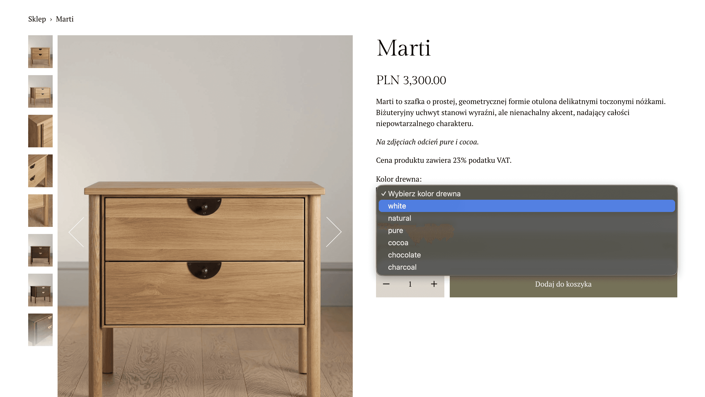 Product detail page - text-only variants without visual customization options