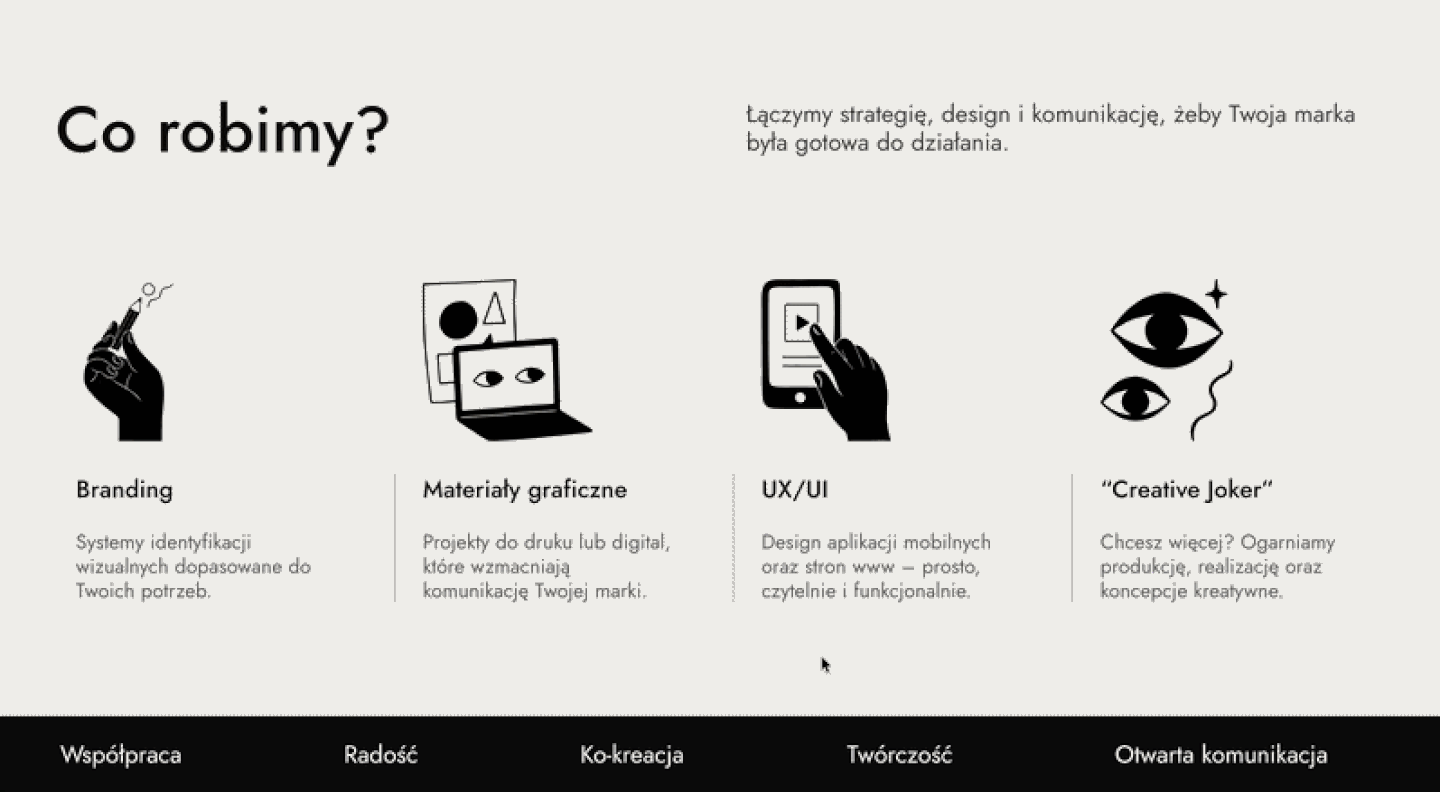 Services section - CO ROBIMY with category icons and looped marquee