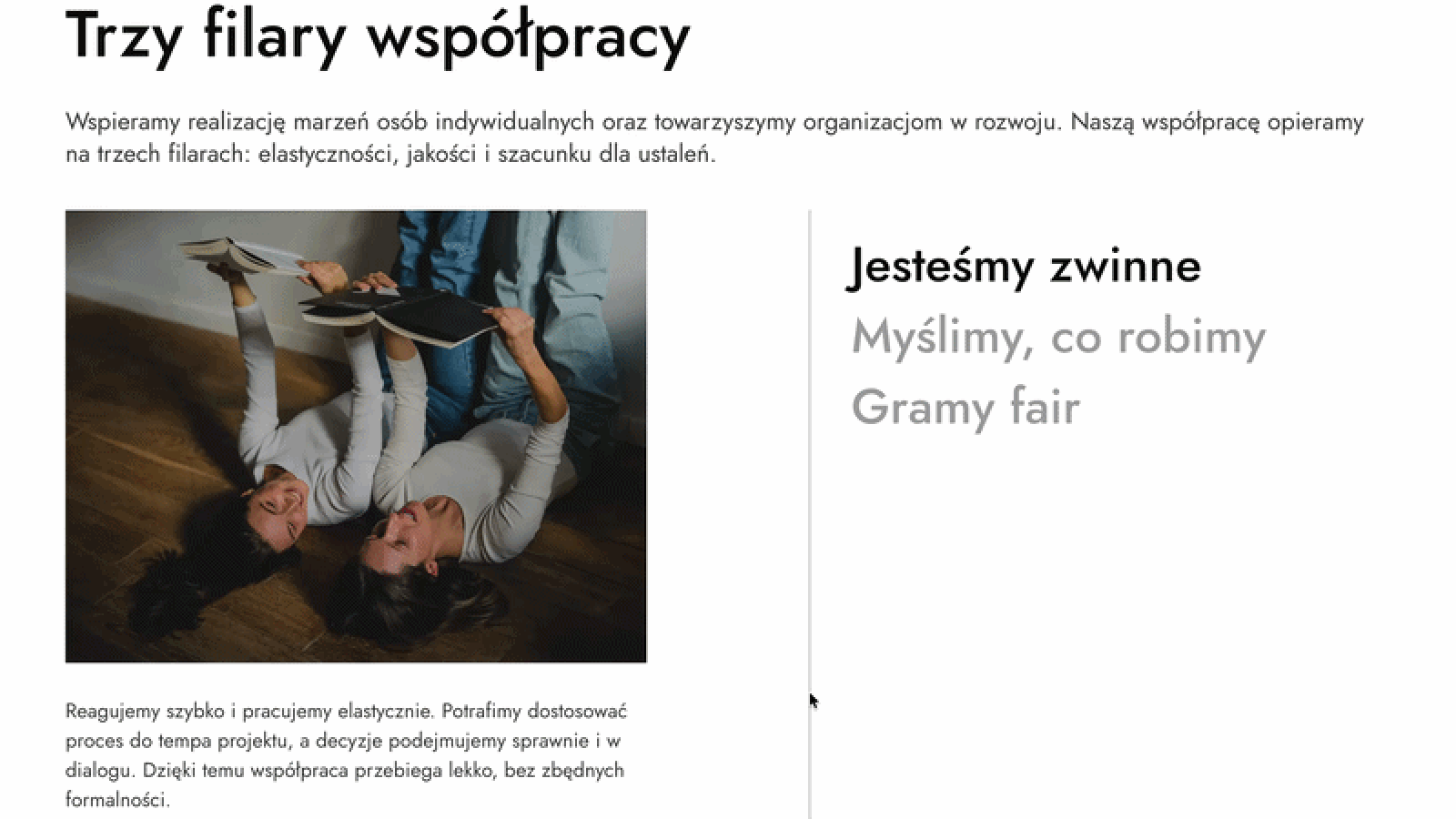 Partnership pillars - cooperation pillars with sticky image responding to scroll