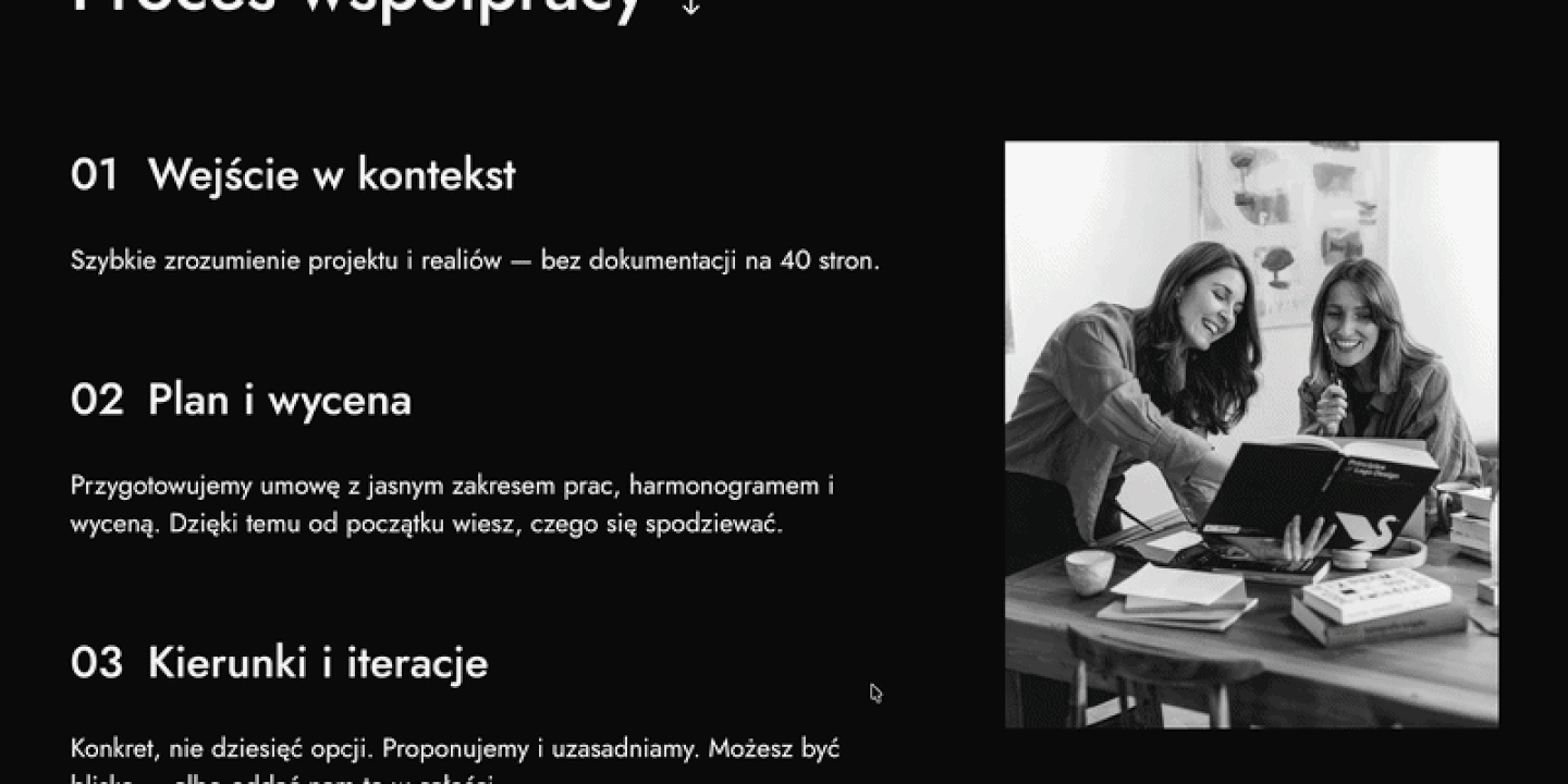 Cooperation process - design process steps with sticky scrolling image
