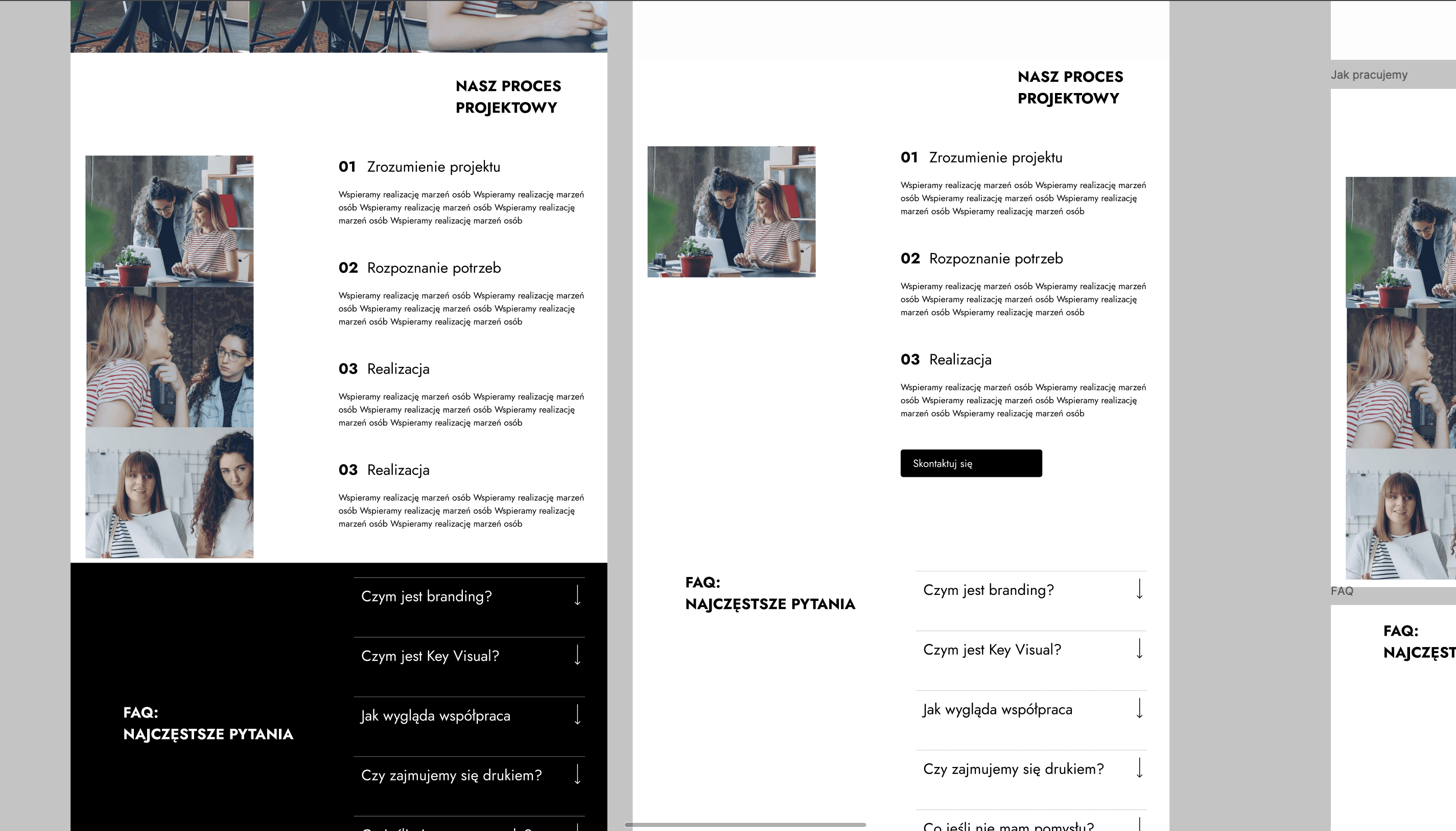 Wireframe - services and portfolio sections