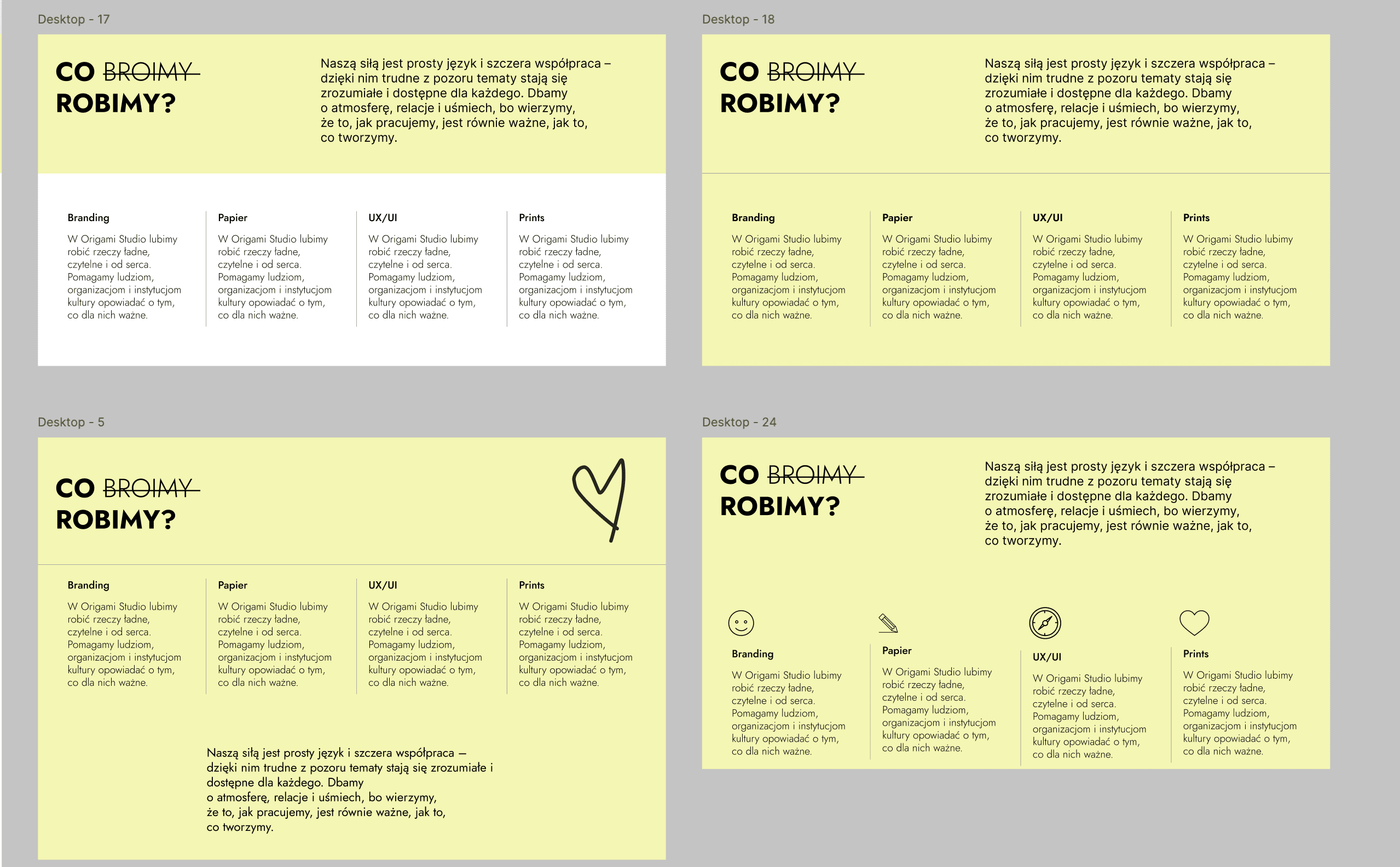Wireframe - about us and values sections