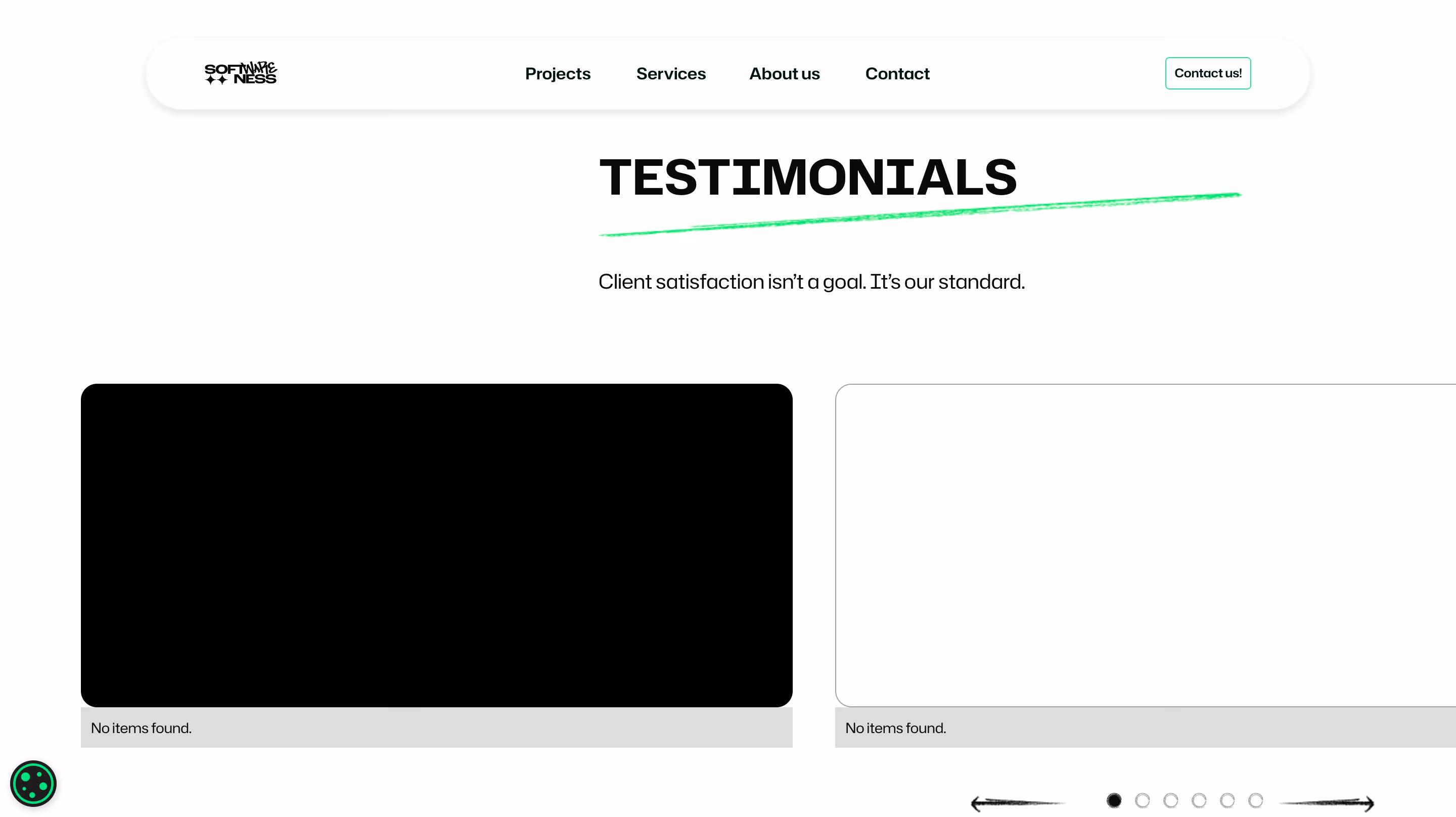 Testimonials carousel broken after the rewrite: empty cards showing 'No items found'